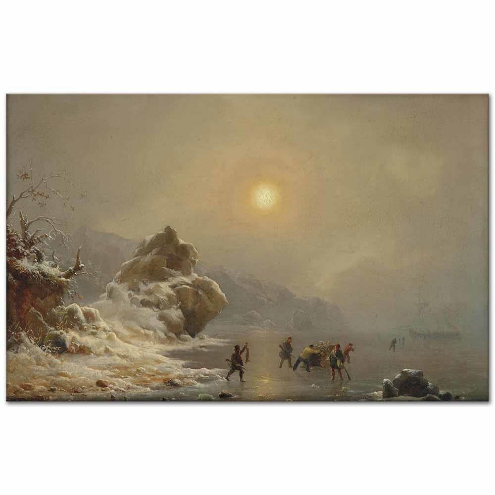 Andreas Achenbach Buz üzerinde Avcılar Kanvas Tablo