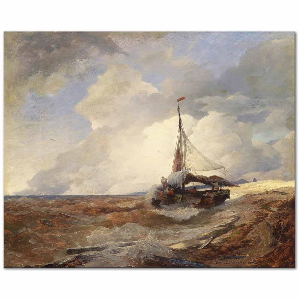 Andreas Achenbach Balıkçı Teknesi Kanvas Tablo