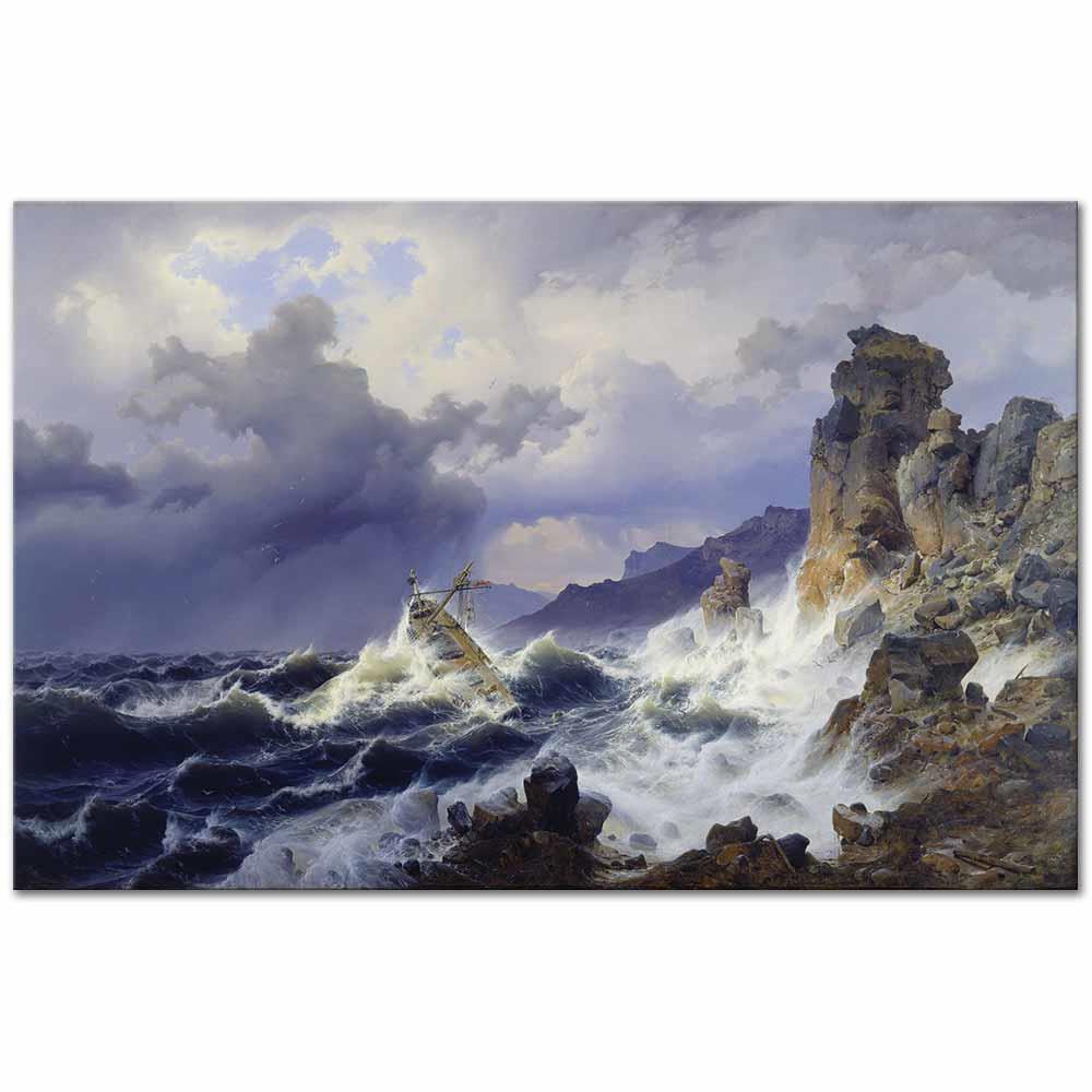 Andreas Achenbach Norveç Kıyısında Fırtına Kanvas Tablo