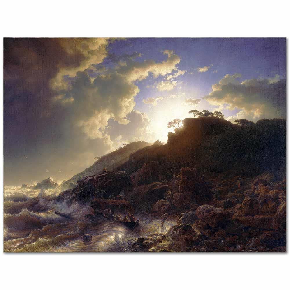 Andreas Achenbach Sicilya Sahilinde Fırtına Sonrası Günbatımı Kanvas Tablo
