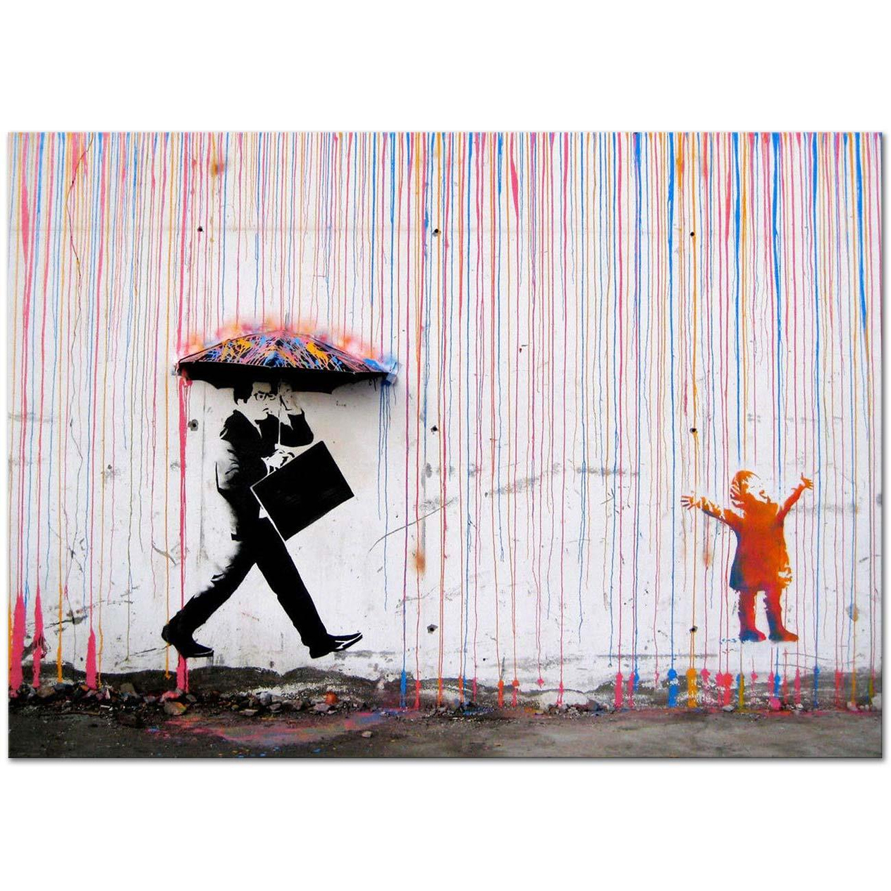 Banksy Bazıları Yağmuru Hisseder Kanvas Tablo