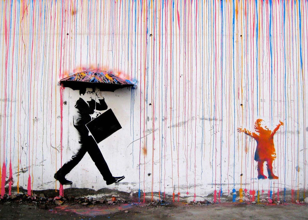 Banksy Bazıları Yağmuru Hisseder Kanvas Tablo