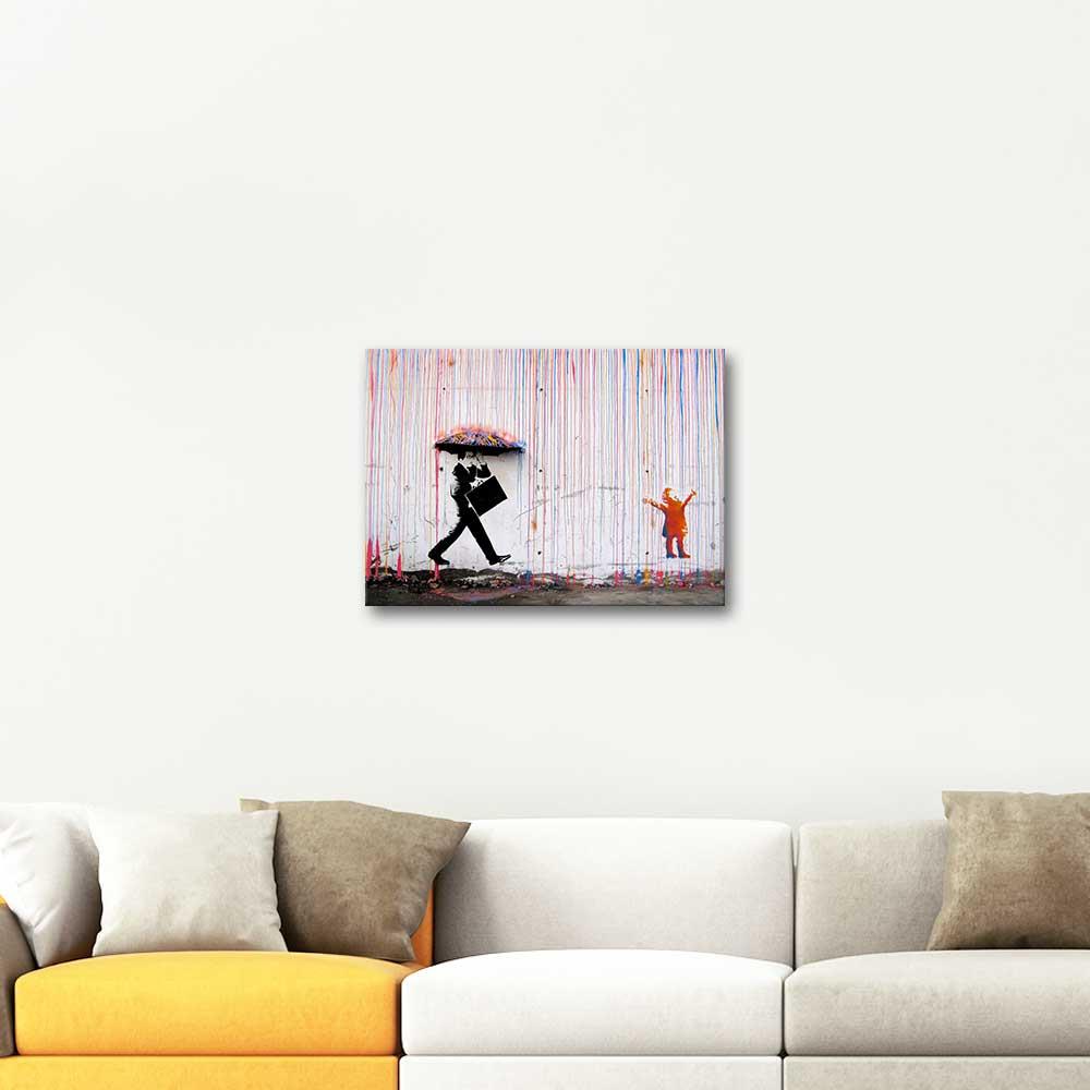 Banksy Bazıları Yağmuru Hisseder Kanvas Tablo