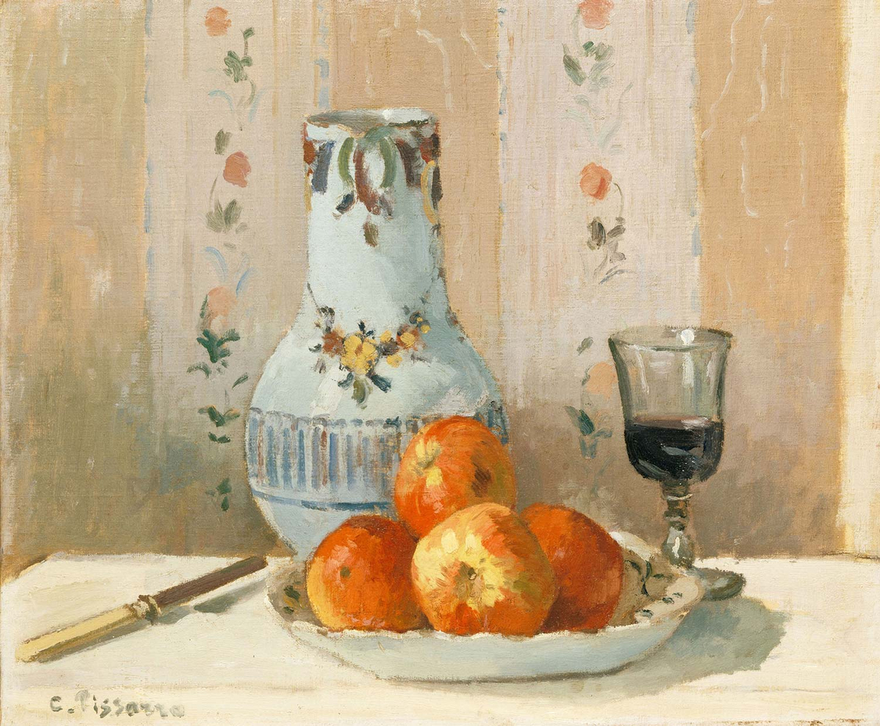Camille Pissarro Elma ve Sürahili Natürmort Kanvas Tablo