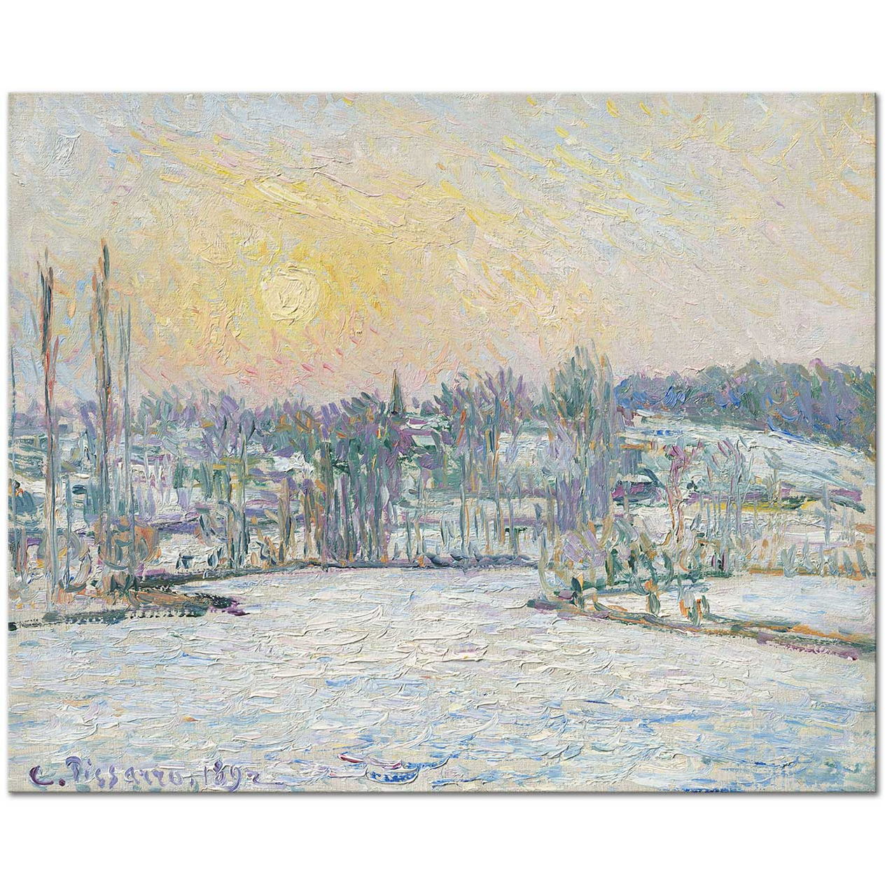 Camille Pissarro Karlı Havada Gün Batımı Bazincourt Kanvas Tablo