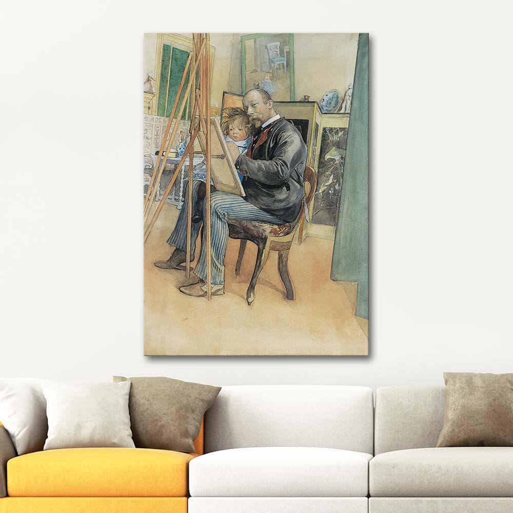 Carl Larsson Brita İle Aynadaki Resim Kanvas Tablo