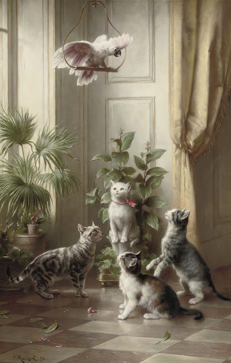Carl Reichert Cats and the Cockatoo Art Print