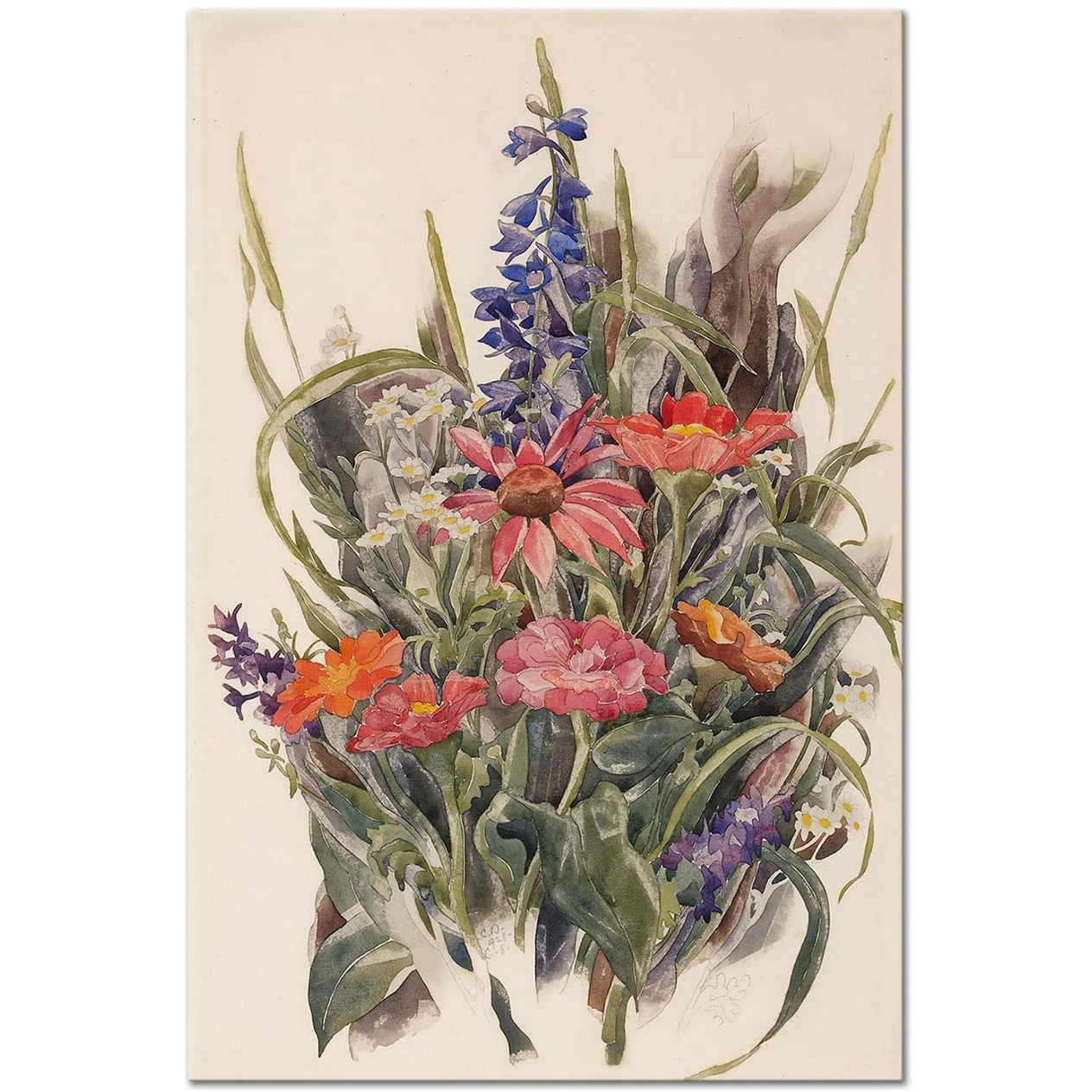Charles Demuth Zinnias, Larkspur and Daisies Art Print