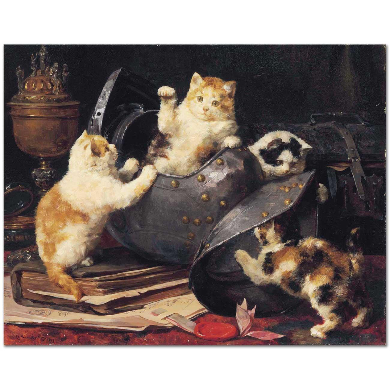 Charles van den Eycken Oynayan Kediler Kanvas Tablo