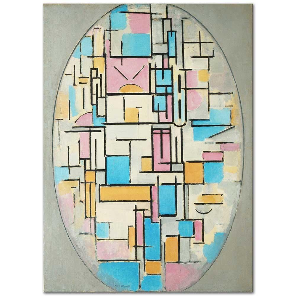 Piet Mondrian Oval İçinde Renk Alanlı Kompozisyon Kanvas Tablo