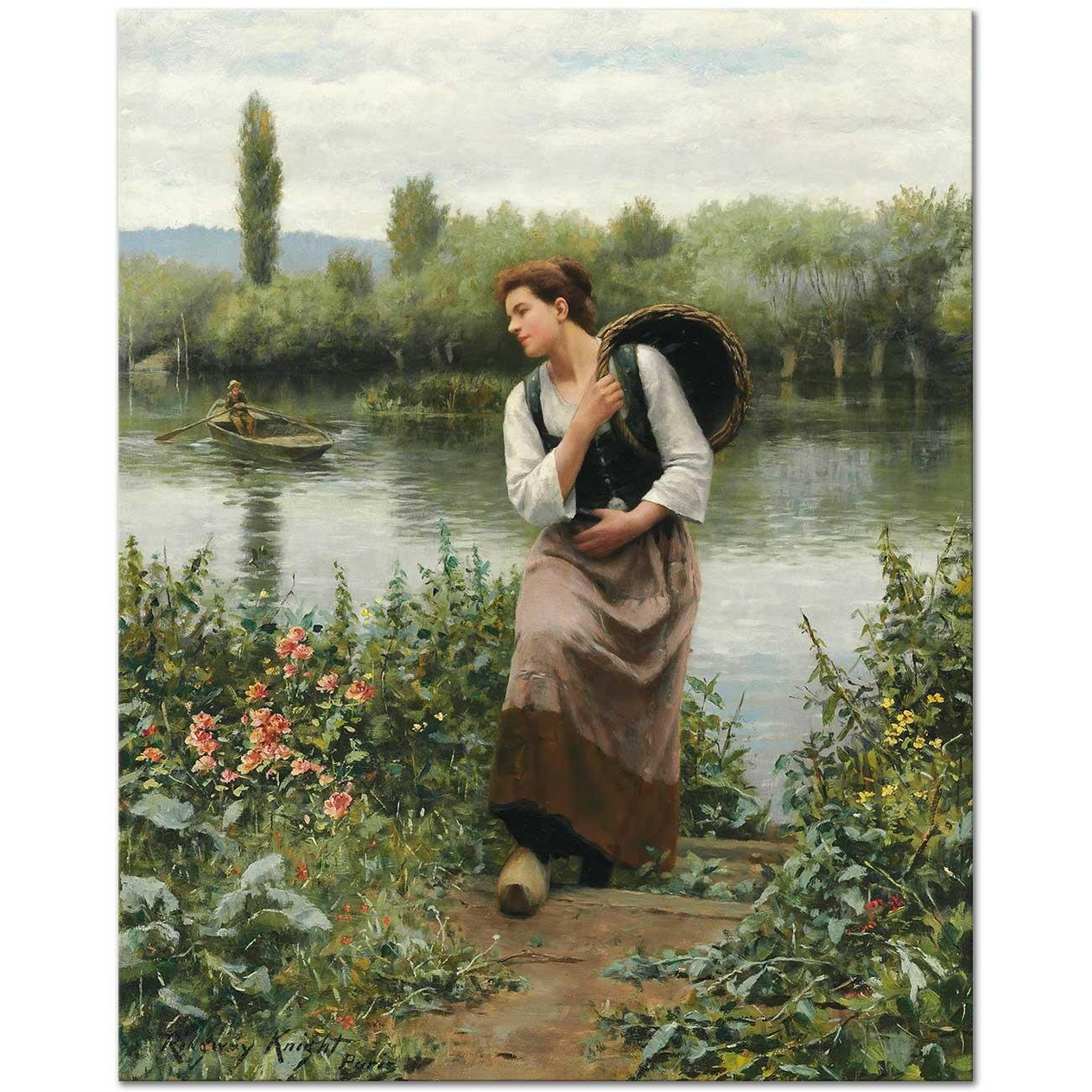 Daniel Ridgway Knight Sepetli Kadın Kanvas Tablo