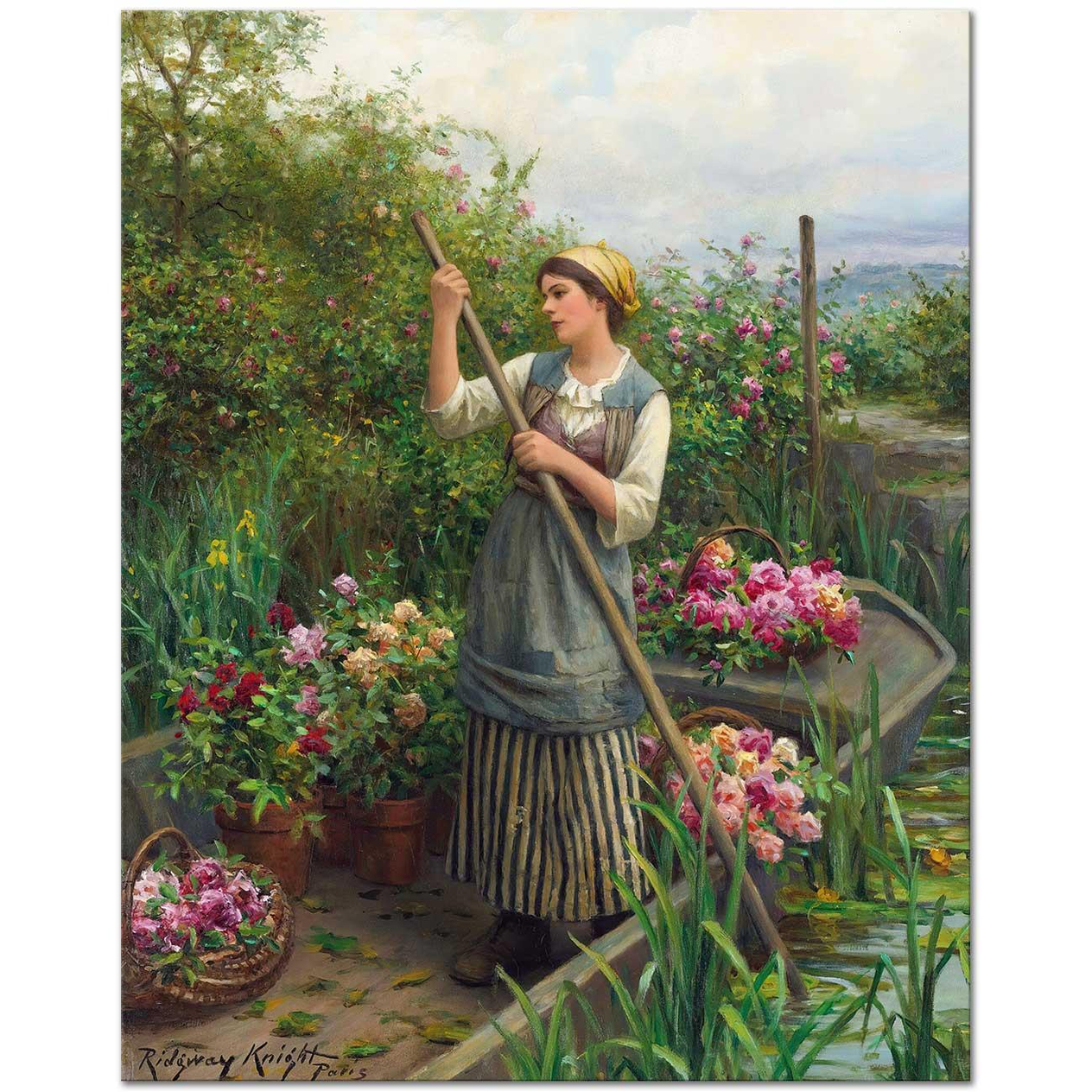 Daniel Ridgway Knight Nehir Boyunca Toplanan Çiçekler Kanvas Tablo