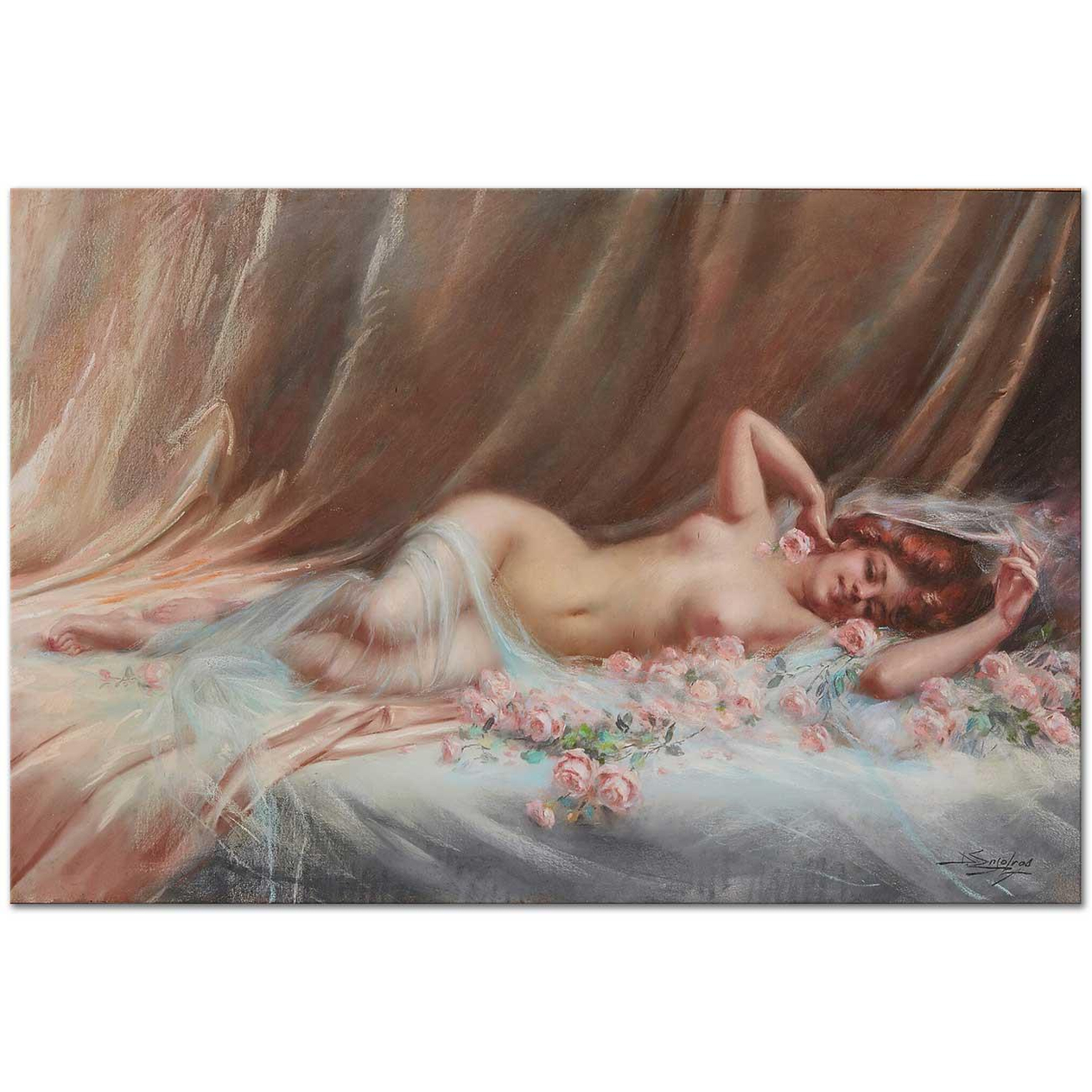 Delphin Enjolras Güller İçinde Nü Kanvas Tablo