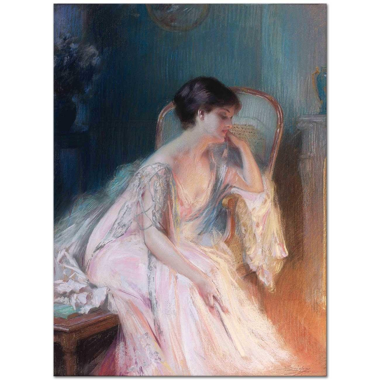Delphin Enjolras Yelpazesiyle Oturan Kadın Kanvas Tablo