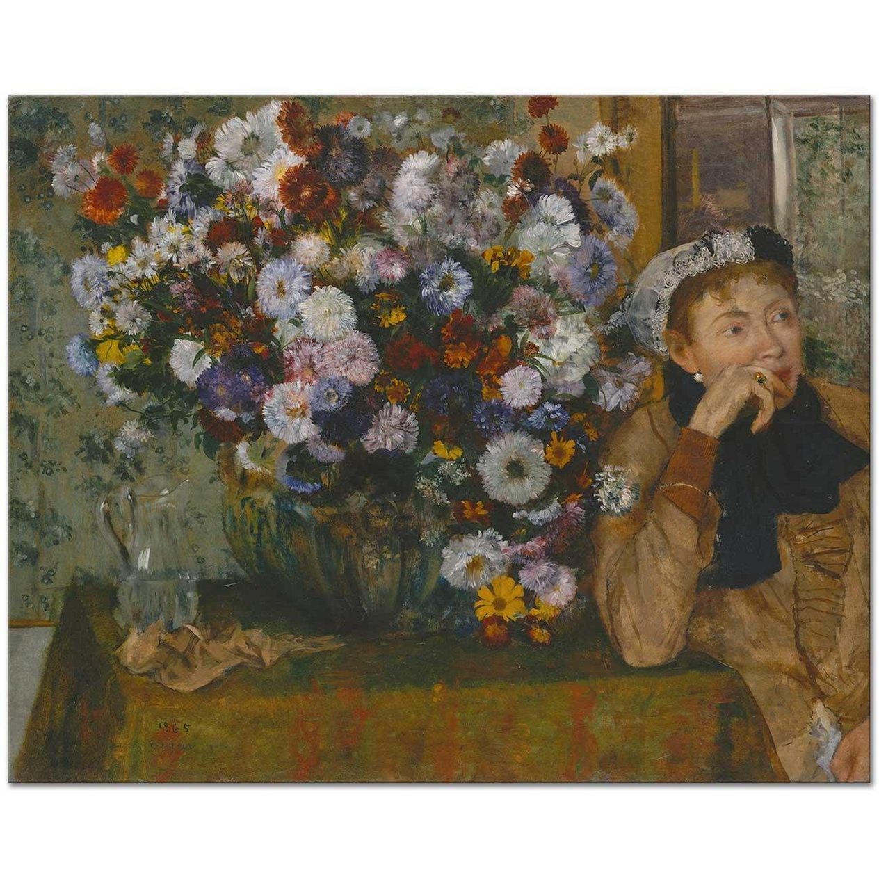 Edgar Degas A Woman Seated beside a Vase of Flowers Art Print