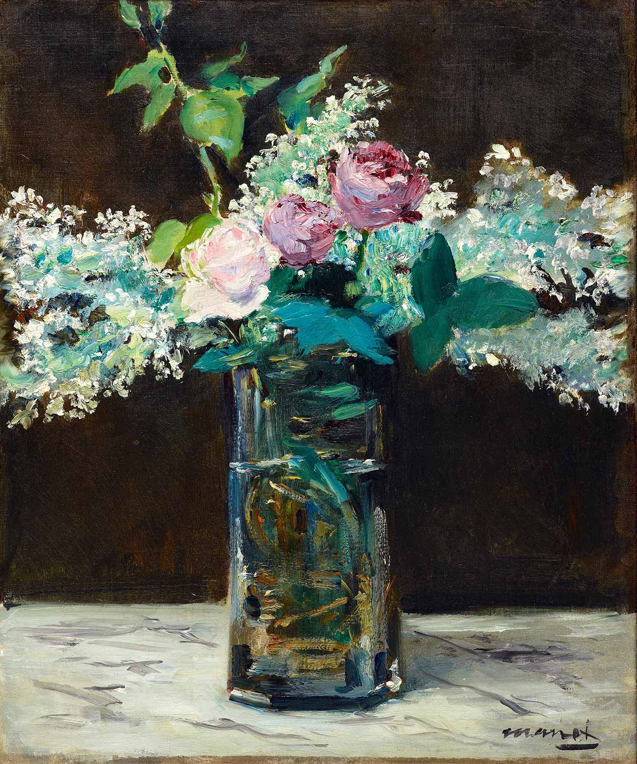 Edouard Manet Vase of White Lilacs and Roses Art Print