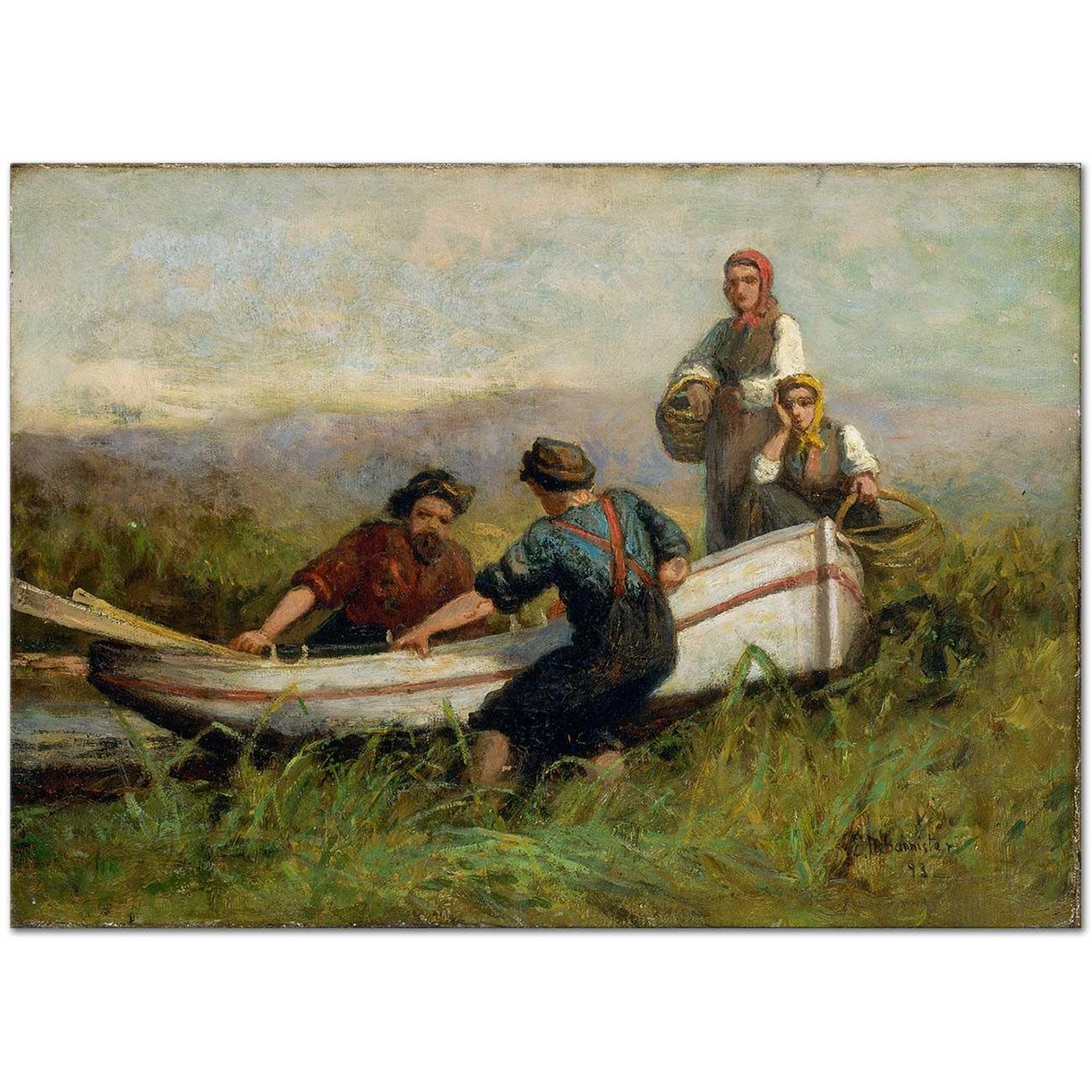 Edward Mitchell Bannister People Near Boat Art Print