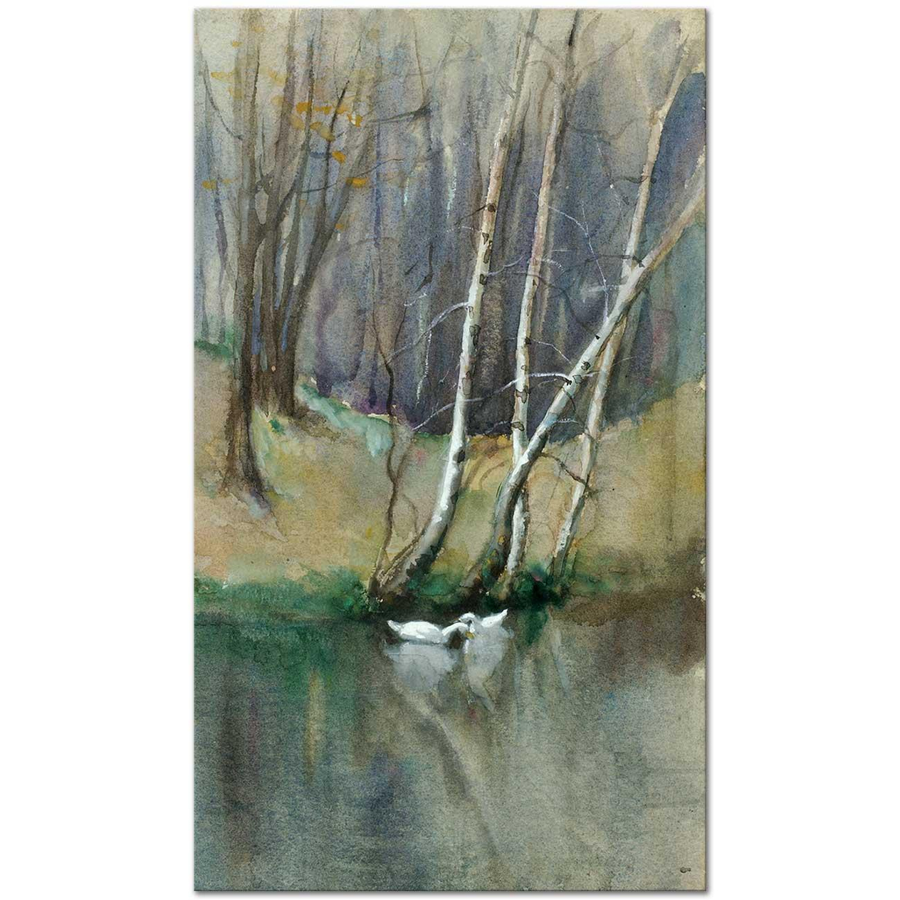 Edward Mitchell Bannister Untitled (Wood Scene with Birch Trees and Ducks) Art Print