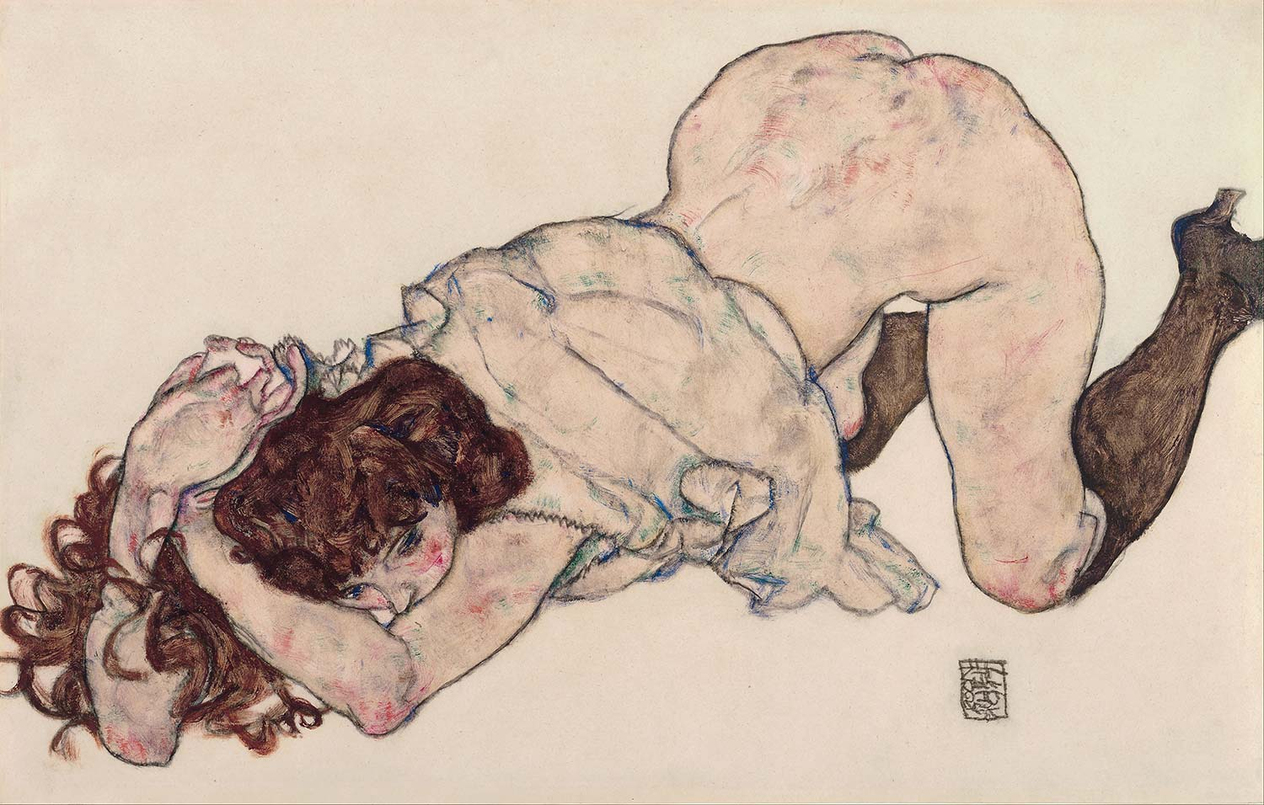 Egon Schiele Kneeling Girl, Resting on Both Elbows Art Print