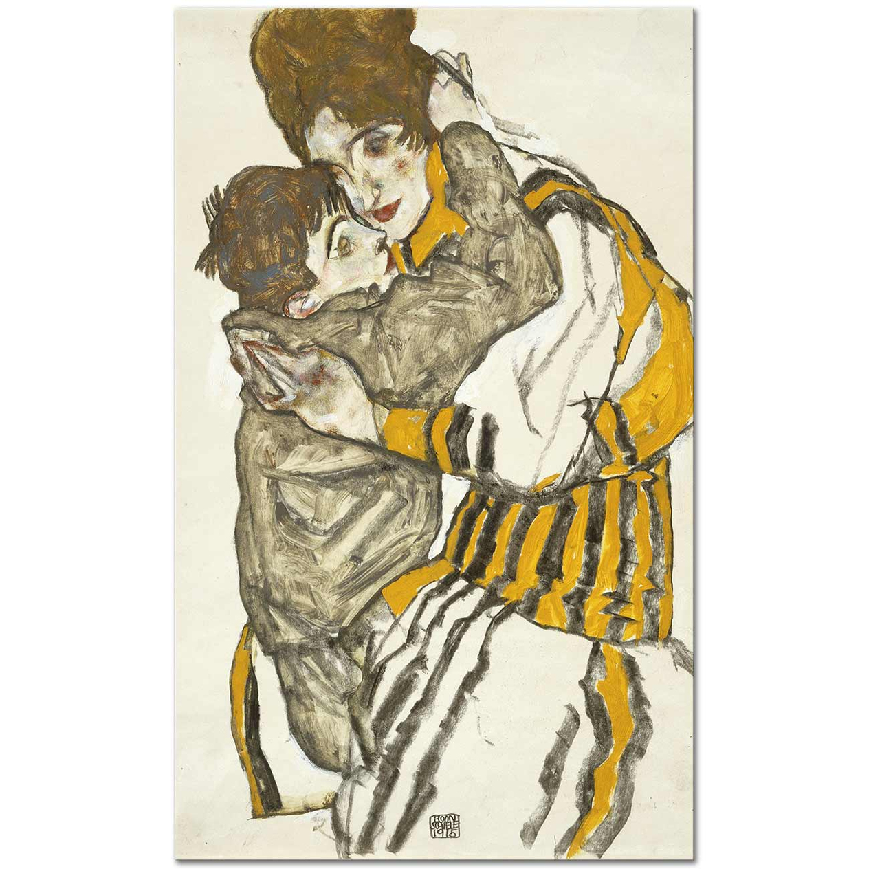 Egon Schiele Sanatçının Eşi ve Küçük Nephev Kanvas Tablo