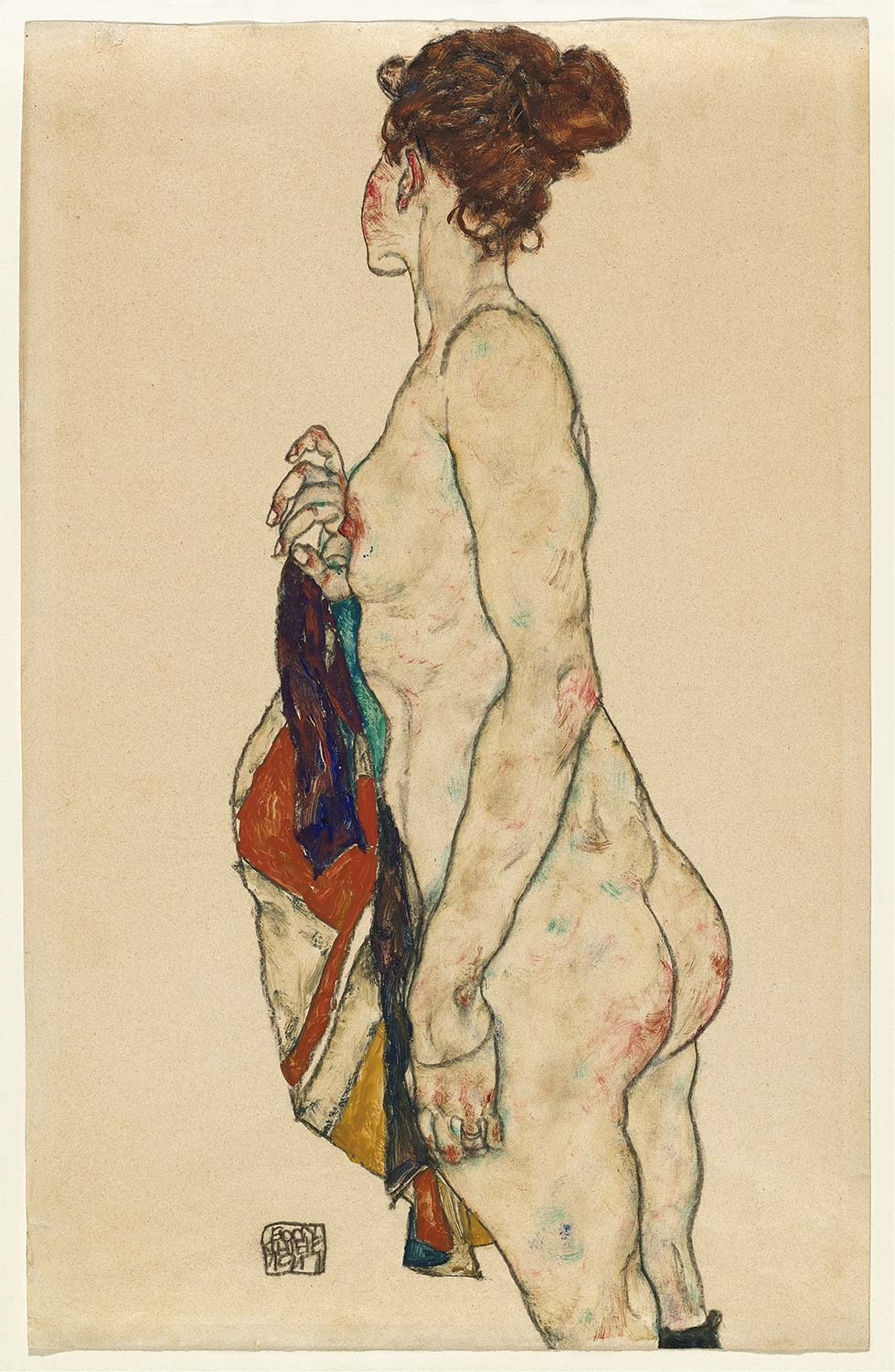Egon Schiele Standing Nude with a Patterned Robe Art Print