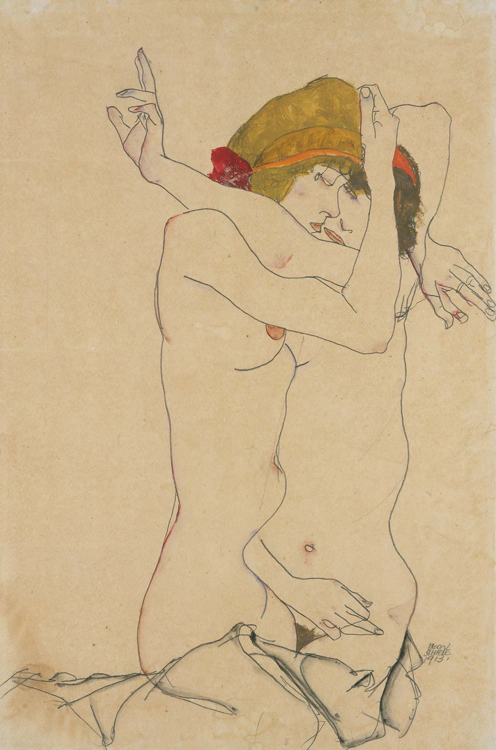 Egon Schiele Two Women Embracing Art Print