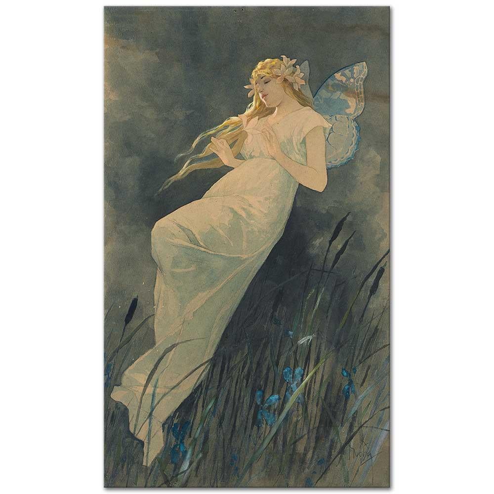 Alphonse Mucha Süsenler Arasındaki Elf Kanvas Tablo
