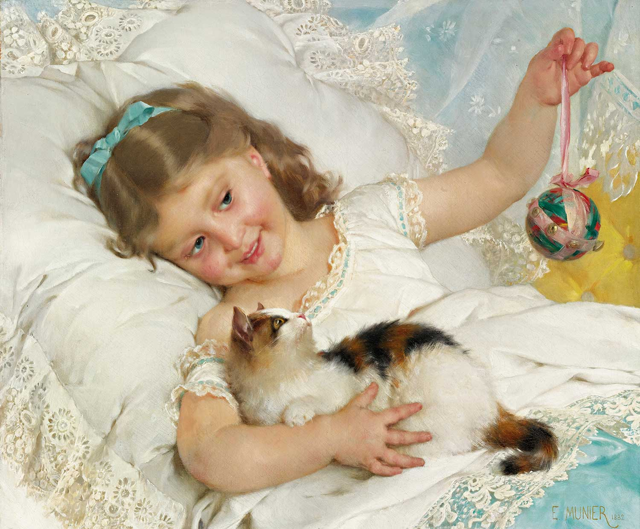 Emile Munier Petite Fille & Chat Art Print