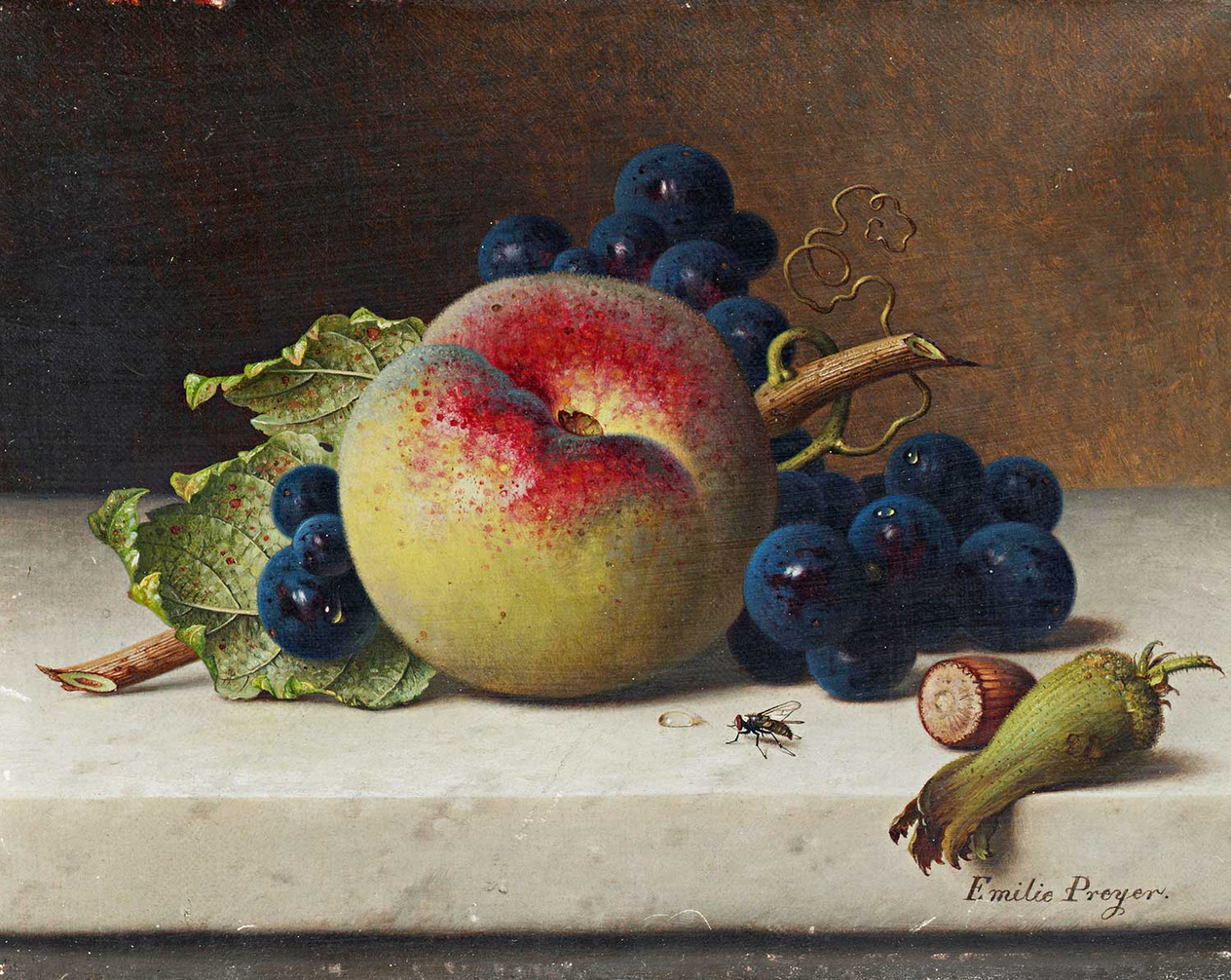 Emilie Preyer Peach and Bunch of Grapes Art Print