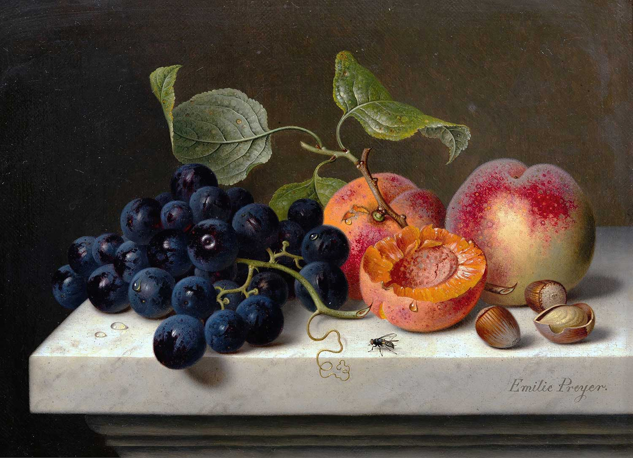 Emilie Preyer Still Life of Fruits with Grapes, Peaches and Nuts Art Print