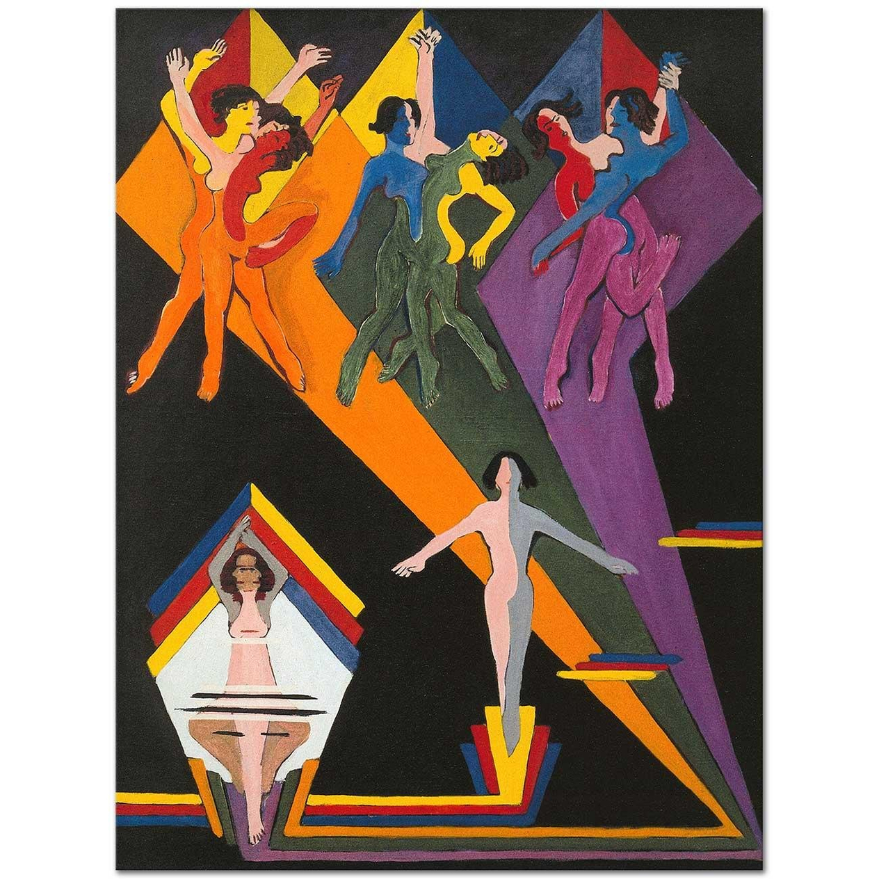 Ernst Ludwig Kirchner Renkli Işıklar Altında Dans Eden Kızlar Kanvas Tablo