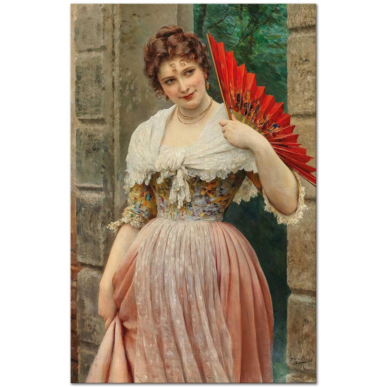 Eugene de Blaas A Young Lady with a Red Fan Art Print