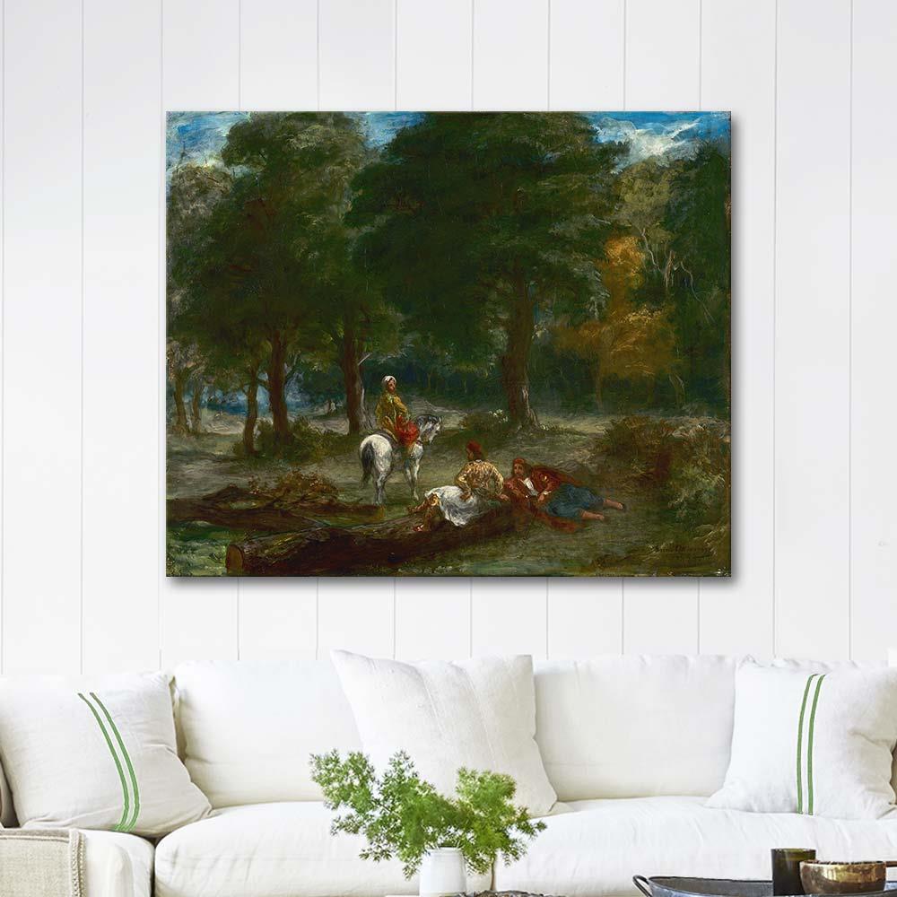 Eugene Delacroix Greek Cavalry Men Resting in Forest Art Print