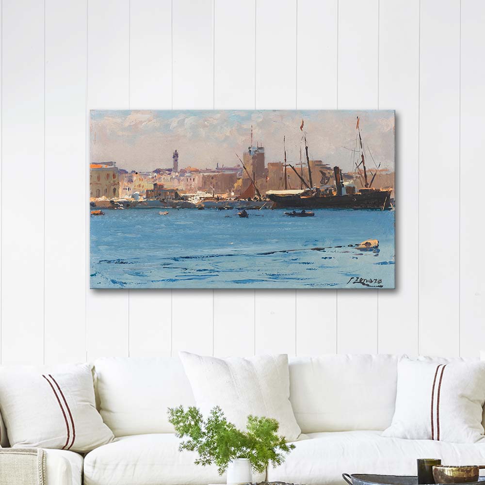 Fausto Zonaro Boats In A Port Art Print