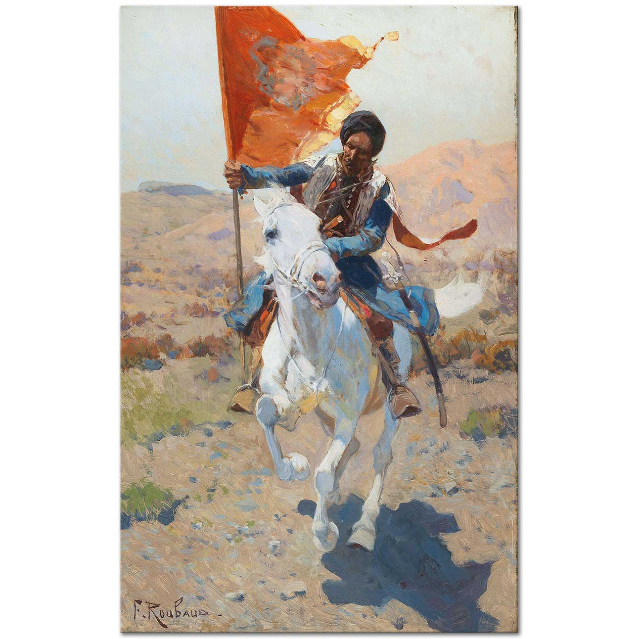 Franz Roubaud A Rider with a Red Flag Art Print