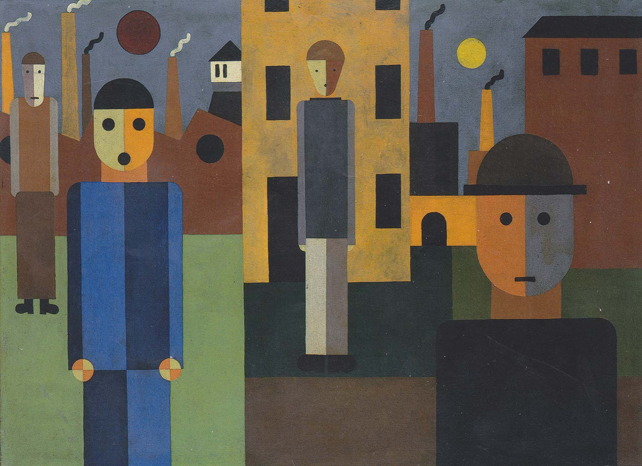 Franz Wilhelm Seiwert Four Men in Front of Factories Art Print