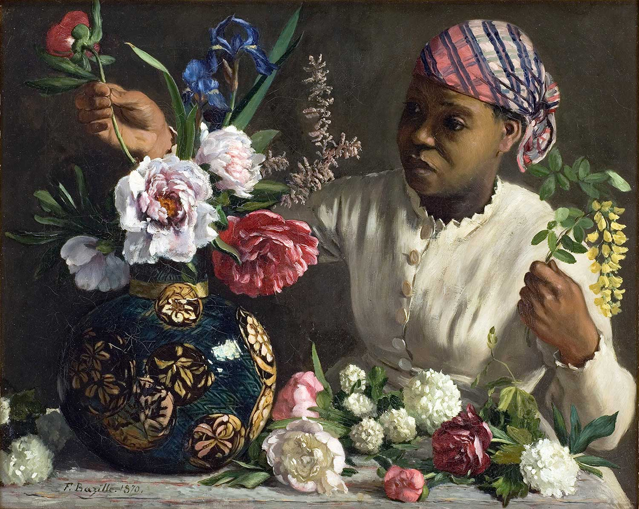 Frederic Bazille Zenci Kadın ve Şakayıklar Kanvas Tablo