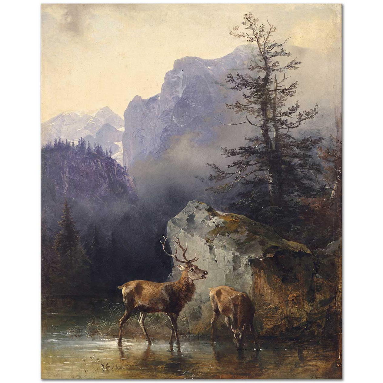 Friedrich Gauermann Geyik Kanvas Tablo
