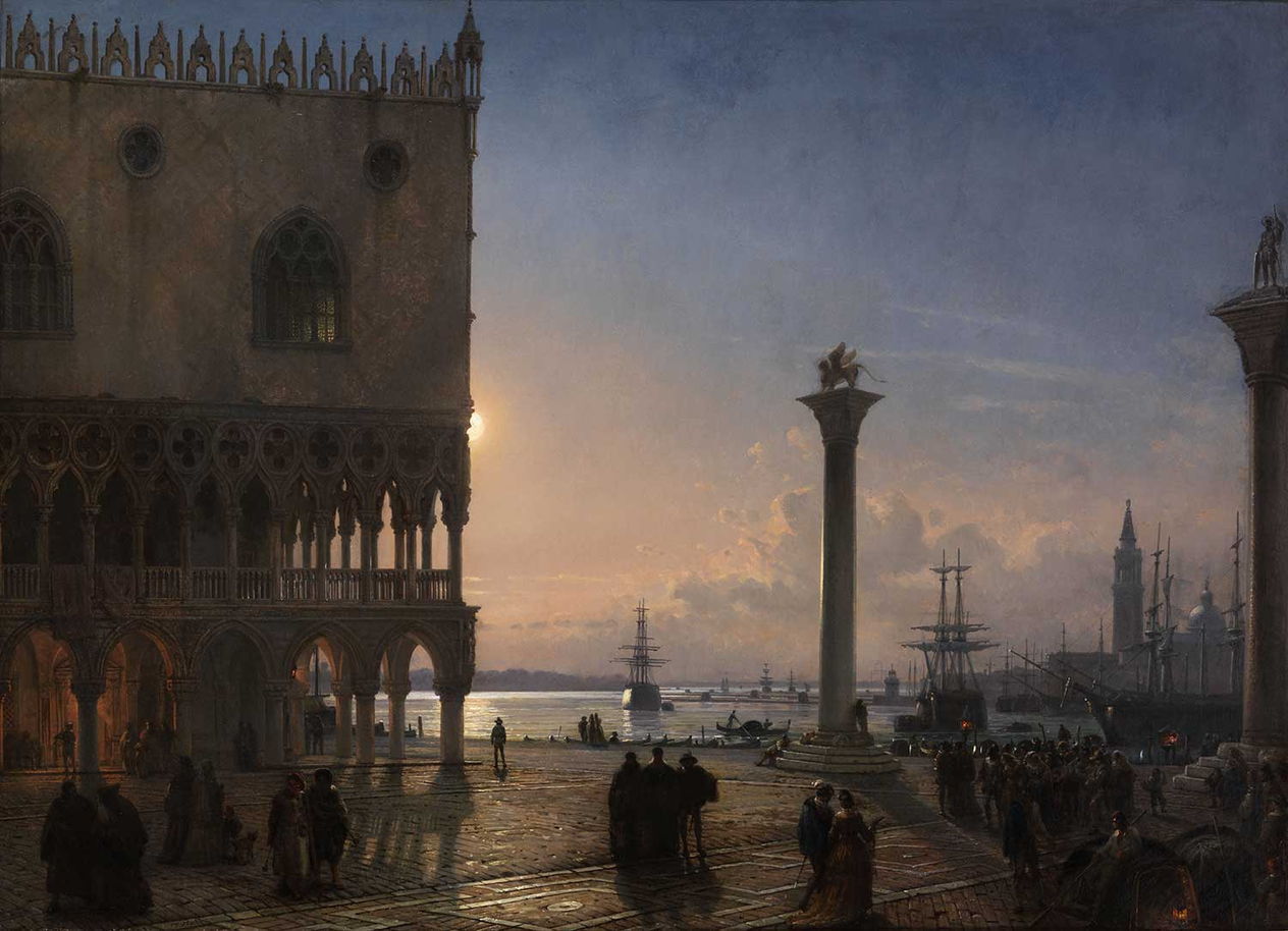 Friedrich Paul Nerly A Moonlight View of the Piazza San Marco Art Print