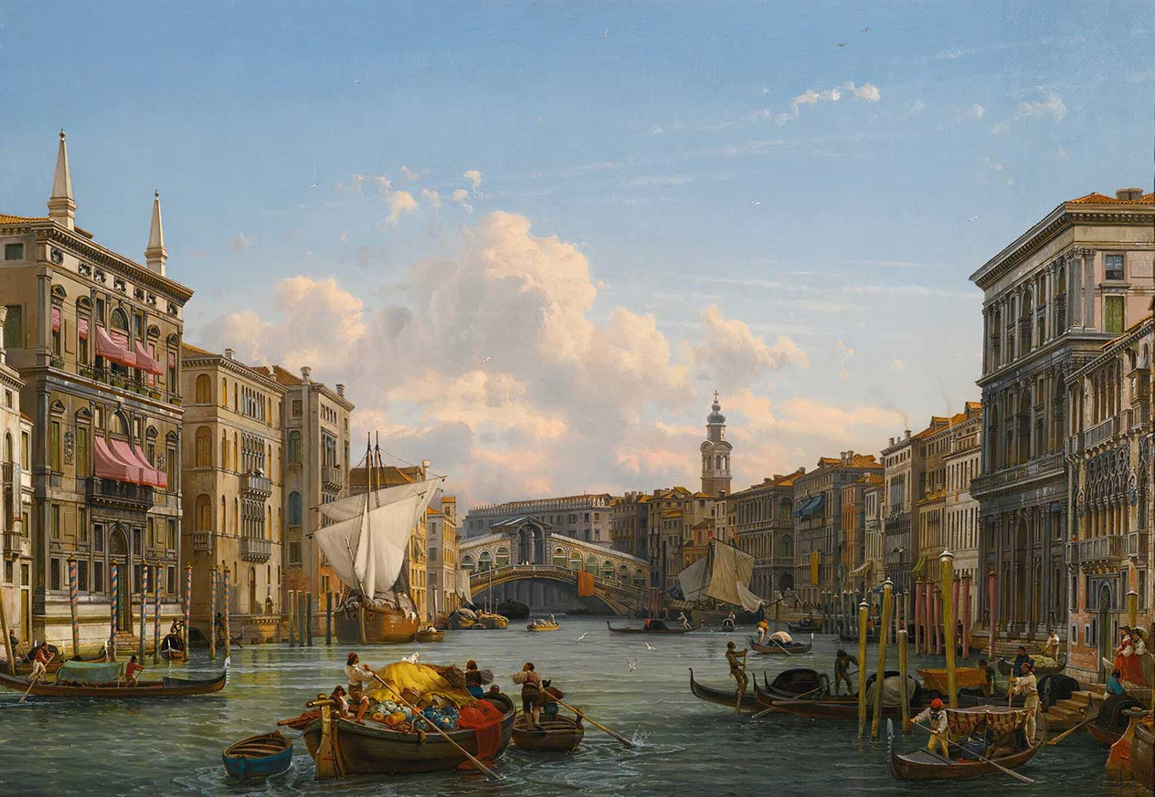 Friedrich Paul Nerly A View Of The Grand Canal Looking Towards The Rialto Bridge, Venice Art Print