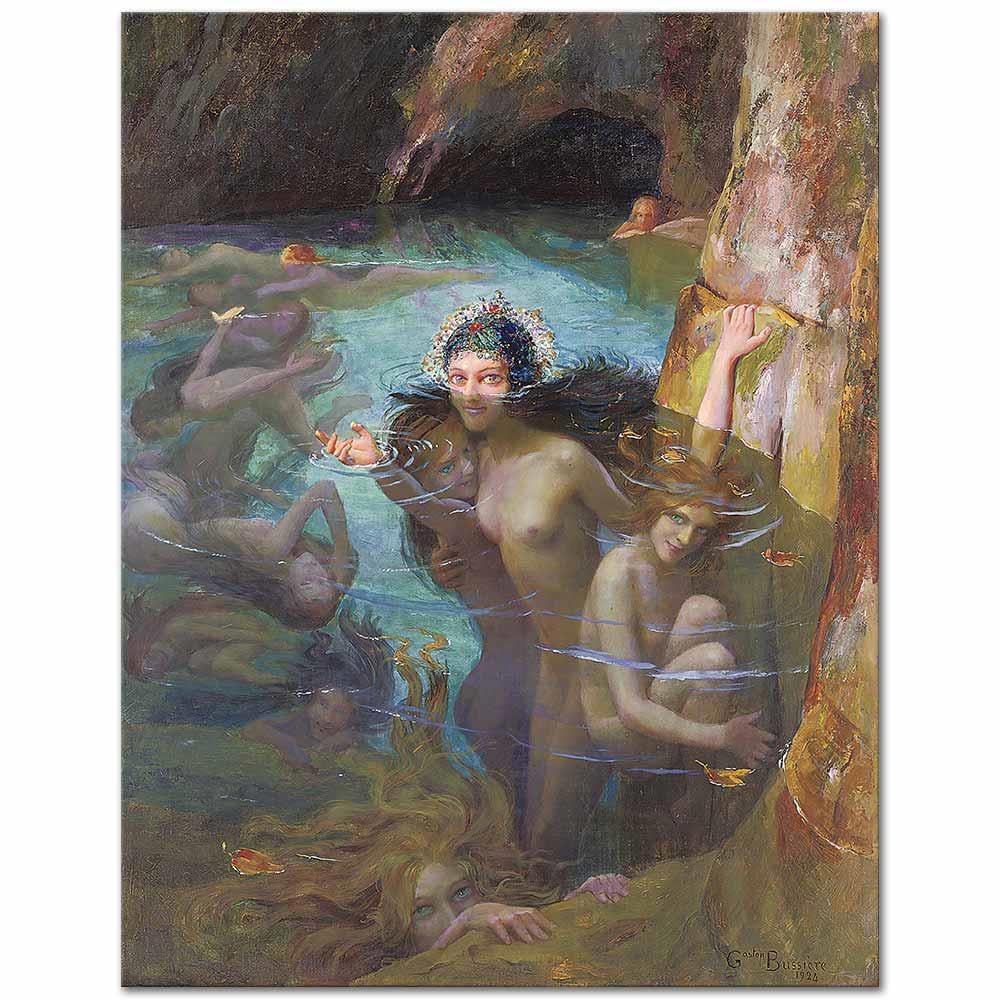 Gaston Bussiere Mağaradaki Deniz Perileri Kanvas Tablo