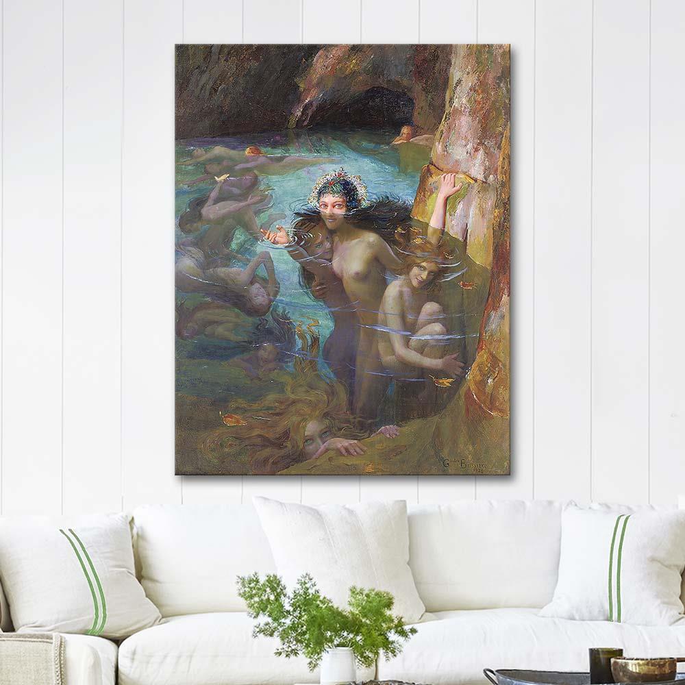 Gaston Bussiere Sea Nymphs At A Grotto Art Print