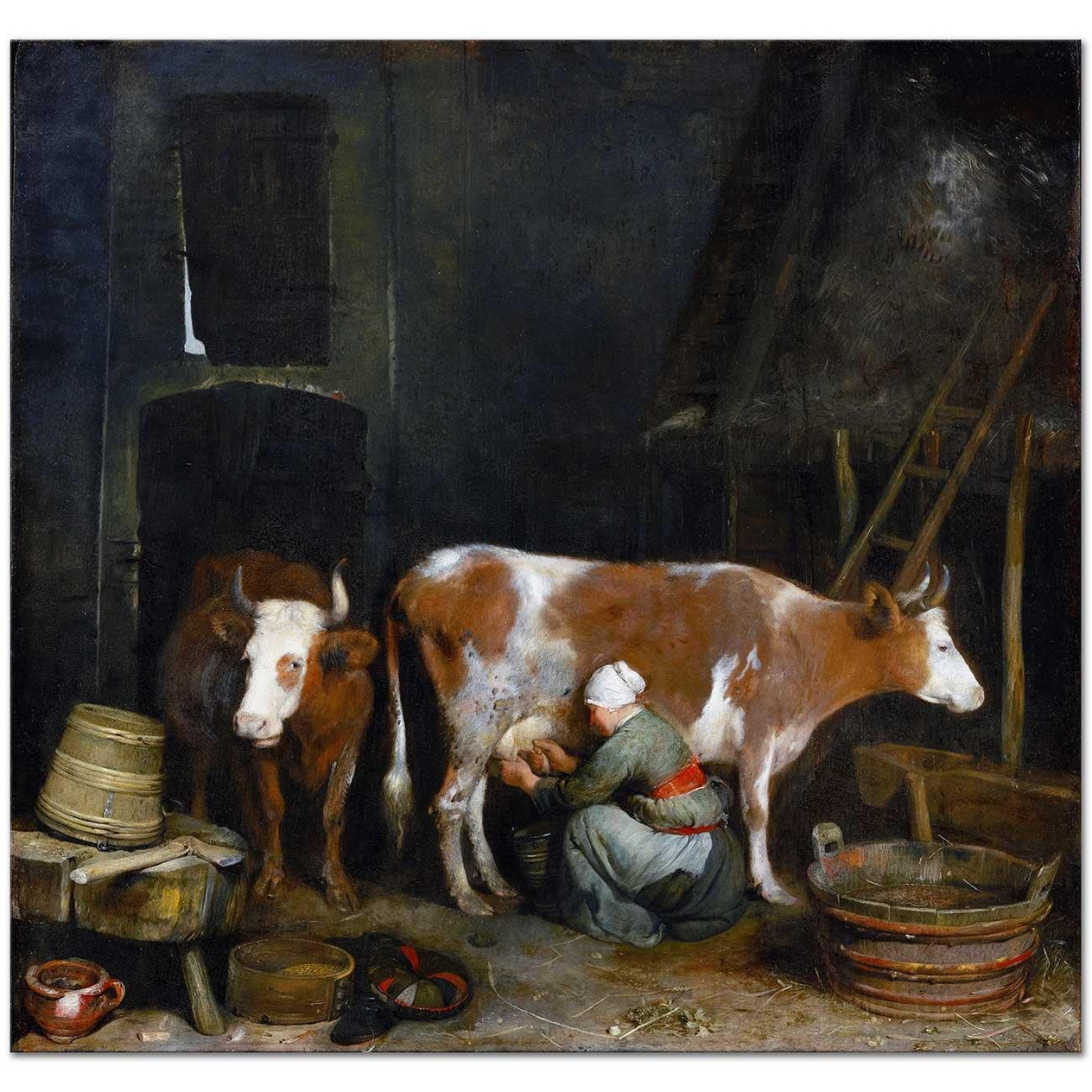 Gerard ter Borch Ahırda Süt Sağımı Kanvas Tablo