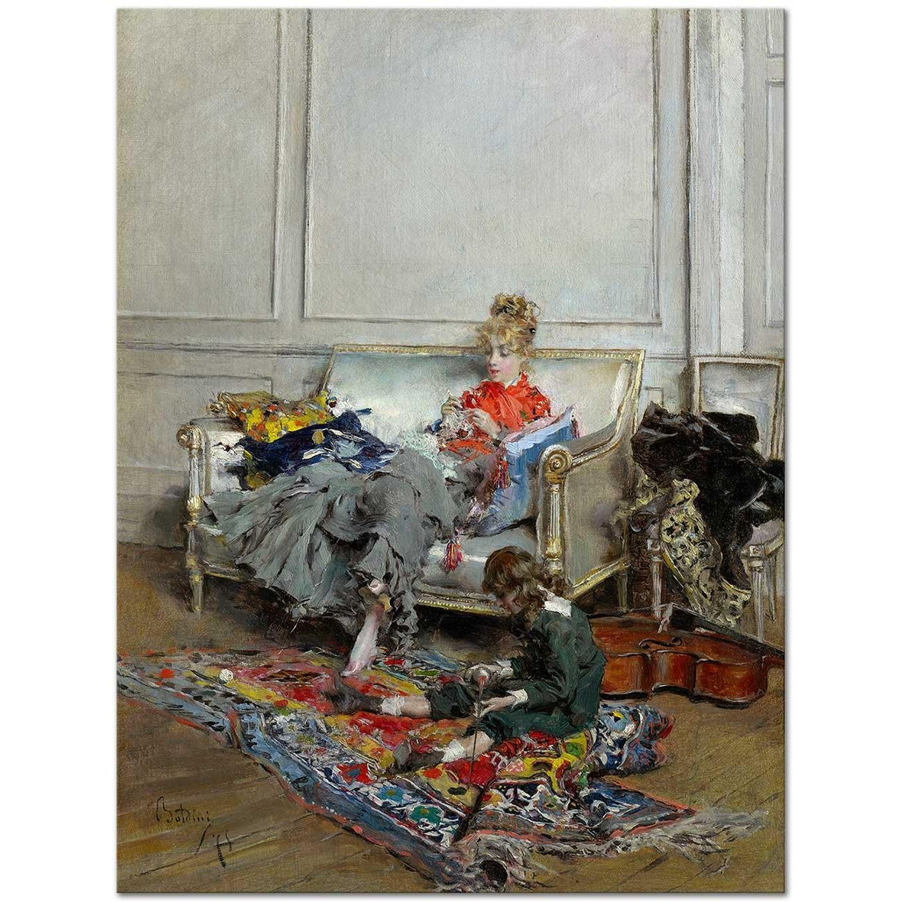 Giovanni Boldini Young Woman Crocheting Art Print