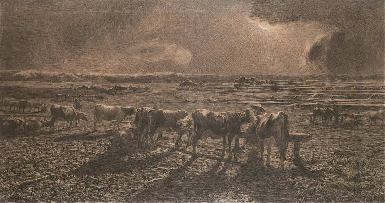 Giovanni Segantini Evening (Grazing, Alla Stanga) Art Print