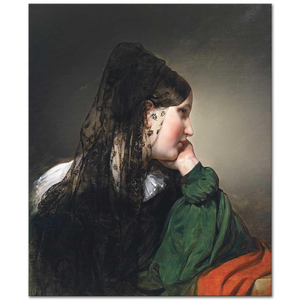 Friedrich von Amerling Siyah Eşarplı Kadın Kanvas Tablo