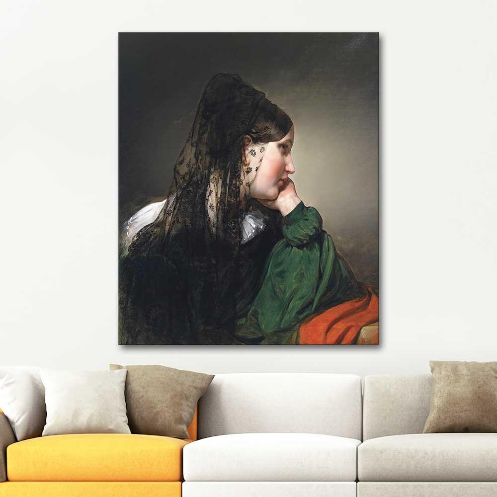 Friedrich von Amerling Siyah Eşarplı Kadın Kanvas Tablo