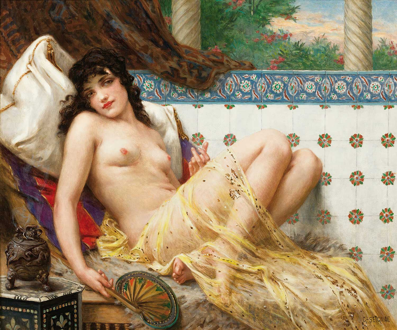 Guillaume Seignac Odalisque With The Fan Art Print