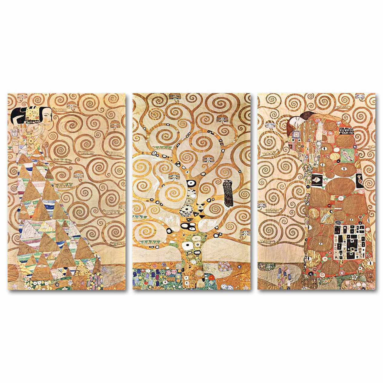 Gustav Klimt Hayat Ağacı 3'lü Set Kanvas Tablo