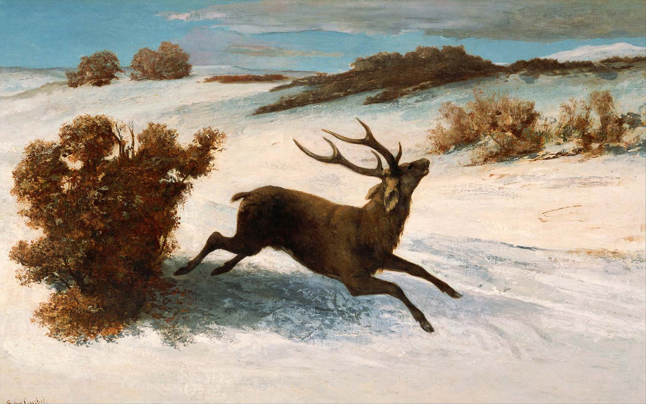 Gustave Courbet Karda Koşan Geyik Kanvas Tablo